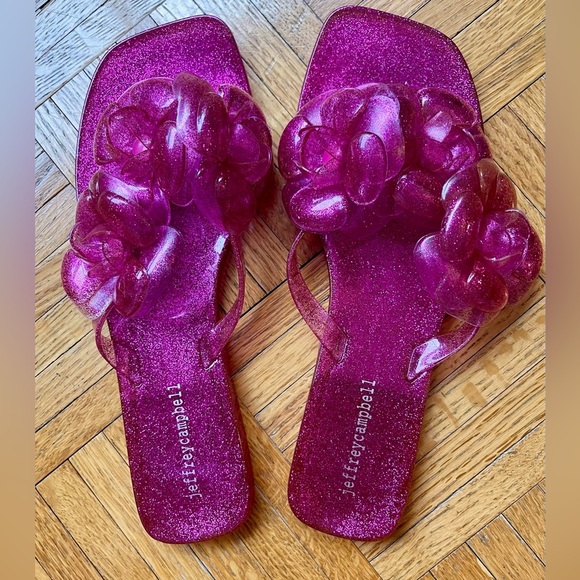 Jeffrey Campbell Floralee Women Glitter Pink Floral Jelly Sandals Size 9 NEW - Picture 5 of 10